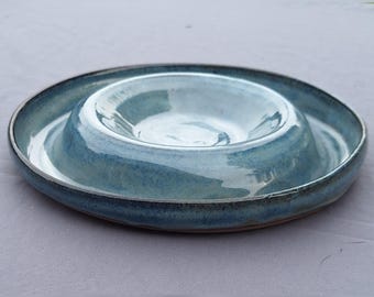 Handgemachte Blaue Keramik Chips und Dip Servierplatte