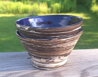 Medium Blue Ceramic Bowl set of 2 using black and white clay body