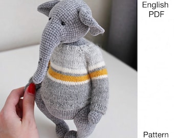 Elephant crochet pattern - PDF -  amigurumi elephant with a sweater - DIGITAL crochet pattern - English