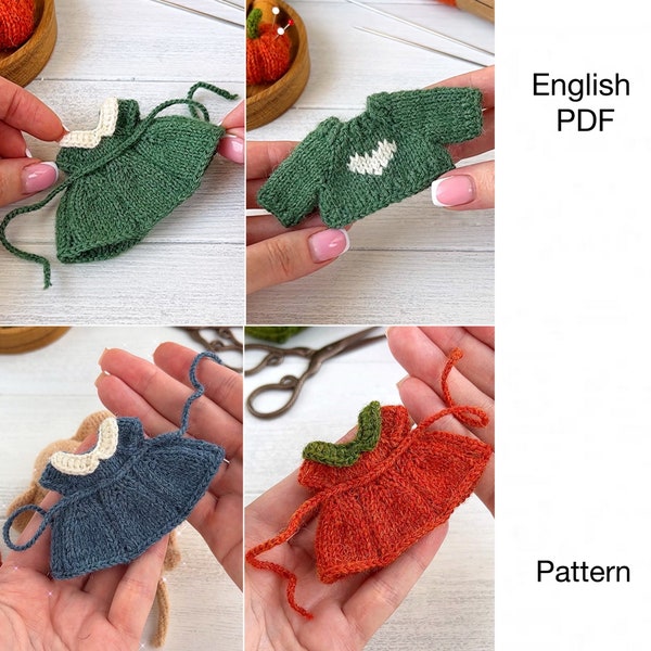 Petit modèle de tricot de robe et de pull - PDF - tenue de tricot pour jouets de 4 4,7 pouces - Modèle de tricot NUMÉRIQUE - anglais