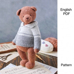 Big bear crochet pattern - PDF - Amigurumi teddy bear with a sweater - DIGITAL crochet pattern - English