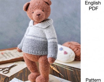 Große Bär Häkelanleitung - PDF - Amigurumi Teddybär mit Pullover - DIGITALE Häkelanleitung - englisch