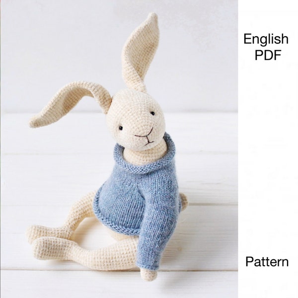 Häkelanleitung für Häschen – PDF – Amigurumi-Hase mit Pullover – DIGITALE Häkelanleitung – Englisch