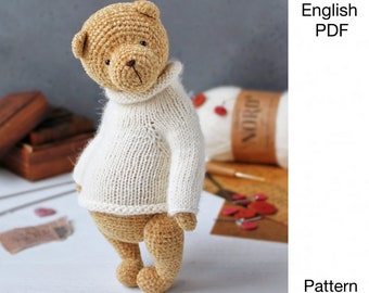 Modèle ours en peluche au crochet - PDF - Ours en peluche amigurumi avec un pull - Modèle au crochet NUMÉRIQUE - Anglais