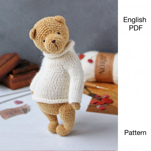 Teddy bear crochet pattern - PDF -  Amigurumi teddy bear with a sweater - DIGITAL crochet pattern - English
