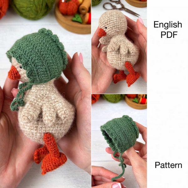 Duck with bonnet crochet pattern - PDF -  amigurumi bird - DIGITAL crochet pattern - English