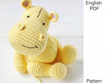 Hippo crochet pattern - PDF - amigurumi hippo - Digital crochet pattern - English