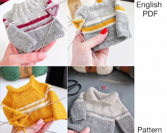 Toy sweater knitting pattern - PDF - knitting sweater for 10.5-12.9 inches toys - DIGITAL knitting pattern - English