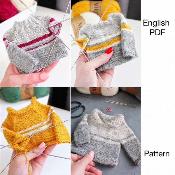 Toy sweater knitting pattern - PDF - knitting sweater for 10.5-12.9 inches toys - DIGITAL knitting pattern - English