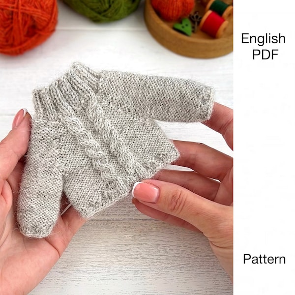 Cable sweater knitting pattern - PDF - knitting sweater for 7-8.6 inches toys - DIGITAL knitting pattern - English