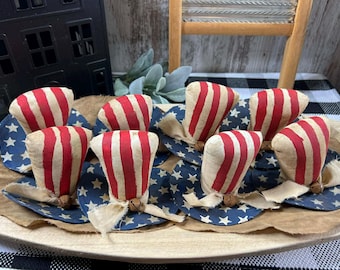Primitive Patriotic Uncle Sam Hat Bowl Fillers | Americana Fabric Shelf Sitters | Rustic July 4th Decor