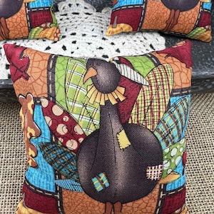 Set of 3 Fall Pillow Tucks – 4x4 Inches Each – Autumn Tiered Tray Decor – Primitive Farmhouse Style