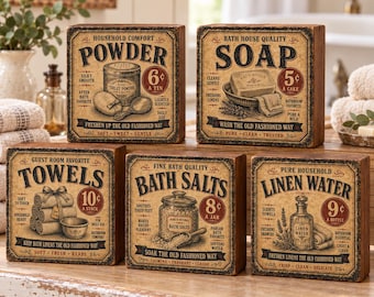 Handmade Primitive Wood Bath Shelf Sitter, Vintage Farmhouse Decor (3.5" x 3.5" x 1.5")