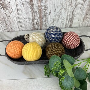 Lot of 6 Fabric Wrapped Rag Balls, Tiered Tray Decor, Farmhouse Dough Bowl or Basket Filler, Home Decor