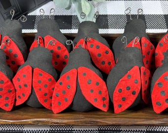 Adorable Primitive Ladybug Bowl Fillers | Handmade Ladybug | Farmhouse Tiered Tray & Dough Bowl Decor