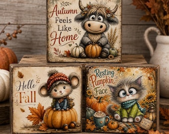 Cute Halloween Wood Block Desk Sitters