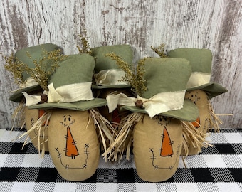 Handmade Fall Scarecrow Decor, Rustic Autumn Farmhouse Decorations, Halloween Tiered Tray Decor