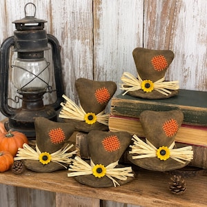 Primitive Scarecrow Hat Bowl Fillers, Handmade Fall Farmhouse Decor, Autumn Tiered Tray Accents, Rustic Shelf Sitter Hats