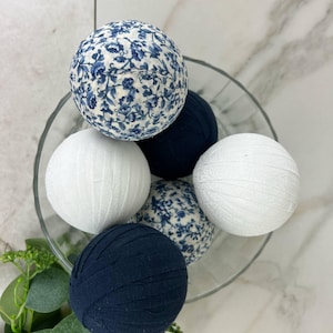 Lot of 6 Fabric Wrapped Rag Balls, Tiered Tray Decor, Farmhouse Dough Bowl or Basket Filler, Home Decor