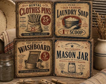 Vintage Laundry Room Wood Block Sign, Rustic Farmhouse Laundry Decor, Clothes Pins Sign, Washboard Sign, Mason Jar Sign, Shelf Sitter