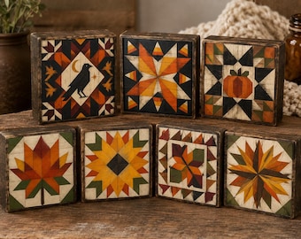 Primitive Fall and Halloween Barn Quilt Desk Sitters