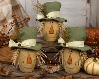 Handmade Fall Scarecrow Decor, Rustic Autumn Farmhouse Decorations, Halloween Tiered Tray Decor