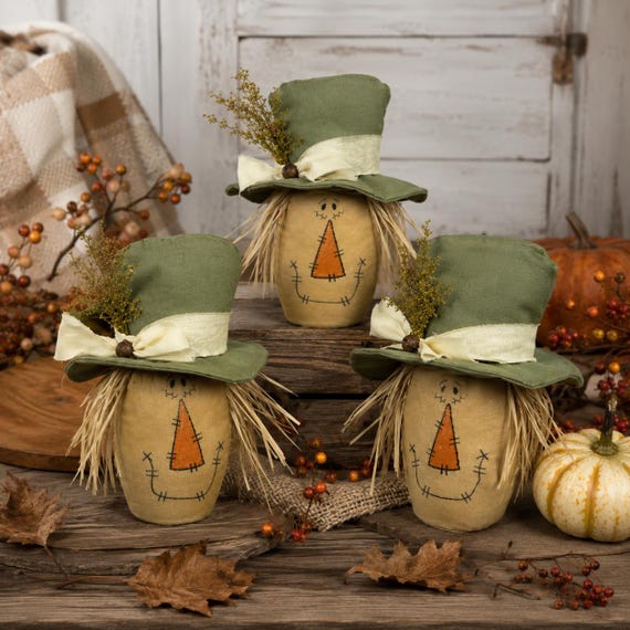 Handmade Fall Scarecrow Decor, Rustic Autumn Farmhouse Decorations, Halloween Tiered Tray Decor