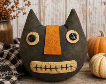 Primitive Halloween Cat Pillow Tucks, Handmade Black Cat Bowl Fillers, Folk Art Halloween Decor