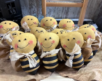 Adorable Primitive Bee Bowl Fillers | Handmade Muslin Bees | Farmhouse Tiered Tray & Dough Bowl Decor