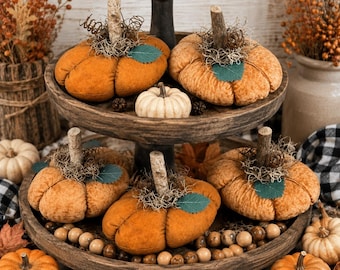 Handmade Primitive Pumpkin Shelf Sitter, Rustic Fall Pumpkin Decor, Farmhouse Autumn Bowl Filler, Painted Distressed Pumpkin
