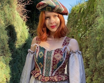 Renaissance Corset Top: Cotton Medieval Bodice, Festival Renfaire Costume