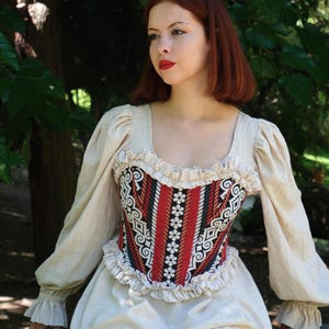 Handgemaakt tapijt renaissance lijfje: middeleeuws korset top Renfaire