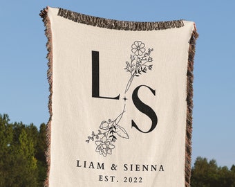 May Wedding Cotton Anniversary, Personalized Birth Flower Woven Throw Blanket, Couple Initials Gift, Wedding Keepsake, Lily of the Valley