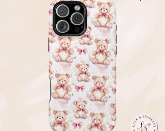 Aesthetic Coquette Bear Kawaii Case, iPhone 16 Pro Max Magsafe Case,Magnetic Tough Case for 15 14 Plus,  Cute Case for her, Christmas Gift