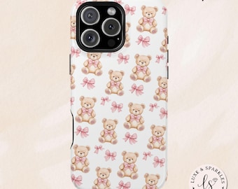 Aesthetic Pink Coquette Bear Kawaii Case, iPhone 16 Pro Max Magsafe Case,Magnetic Tough Case for 15 14 Plus, Cute Phone Case, Gift for Her