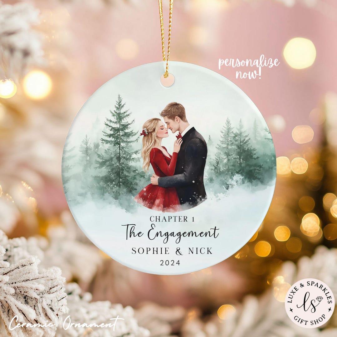 Custom Bookish First Christmas Engaged Ornament, Engagement Baubles ...