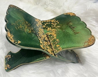 Handmade Resin Quran Holder: Islamic Book Stand with Gold Flakes