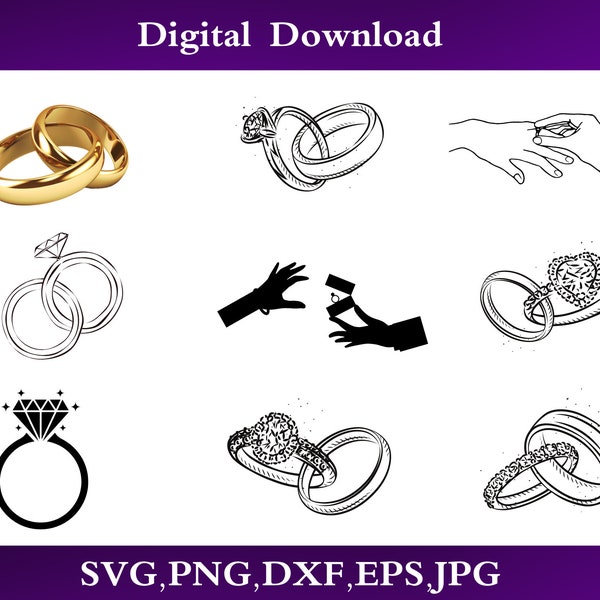 Wedding Ring SVG Bundle\ Wedding Ring Clipart\ Wedding Ring SVG Cut Files for Cricut\ Diamond Ring Svg\ Engagement Ring Svg