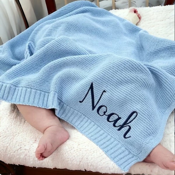 Baby Blanket, Baby gift, Newborn gift, Personalized Name, Stroller Blanket, Newborn Baby Gift, Soft Breathable Cotton Knit