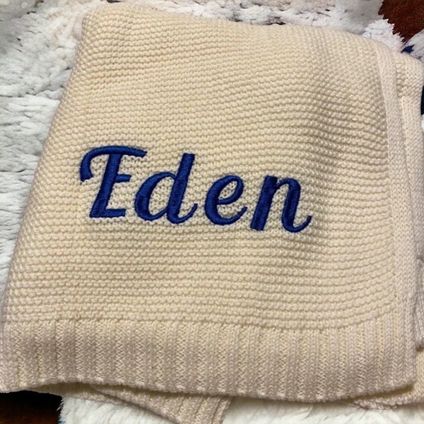 Personalized Baby Blanket with Embroidered Name, Stroller Blanket, Newborn Baby Gift, Soft Breathable Cotton Knit