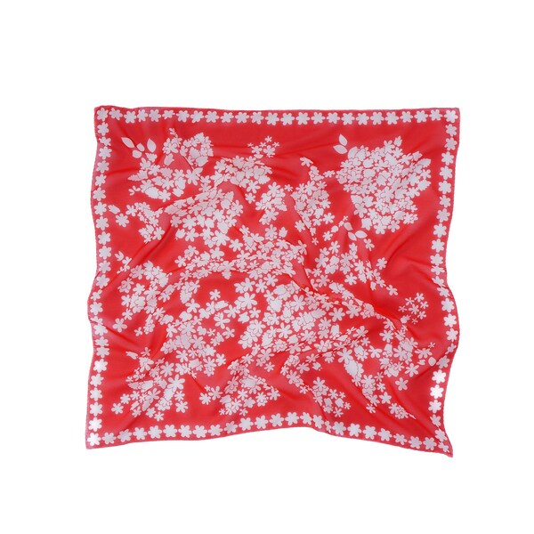 Vintage Chiffon Scarf Square neckerchief Red White Floral Print Vintage Style Hair Tie Handbag Scarf  Summer Scarf  Gift for Scarf Lover