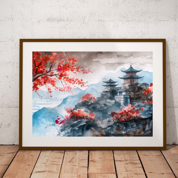 Japanese Digital Wall Art | Water Color Painting | Wall Decor