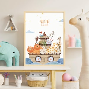 Personalisierte islamische Wandbilder, islamisches Poster fürs Kinderzimmer, Druck für Muslime, Propheten Dua Eid Geschenk, Arche Noah Motiv