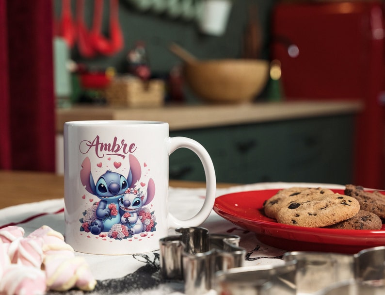 Mug Stitch et Angel personnalisable avec prénom au choix ...Tasse céramique cadeau enfant, anniversaire, personnages animés en sublimation image 4