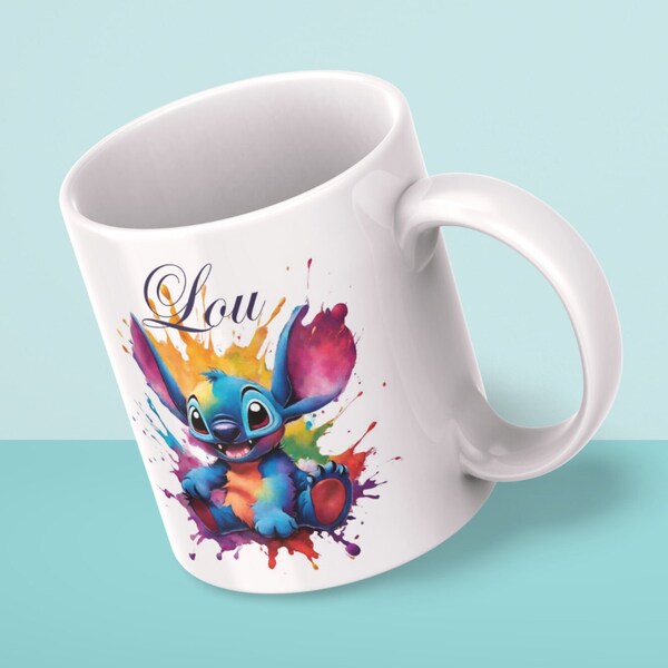 Mug Stitch personnalisable avec prénom au choix ... / Tasse céramique, cadeau, enfant, anniversaire, personnage animé, sublimation