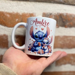 Mug Stitch et Angel personnalisable avec prénom au choix ...Tasse céramique cadeau enfant, anniversaire, personnages animés en sublimation image 3