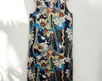Vintage Hilo Hattie Hawaiian Originals Sleeveless Dress Woman XL Floral Print