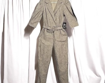 Vintage 80s/90s Byer Too! Jumpsuit with Belt Woman 13 Brown Puff Sleeve Disco NW