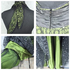 Vintage Adrianna Papell Boutique Green Black Lace Halter Dress Size 8 Whimsygoth image 6