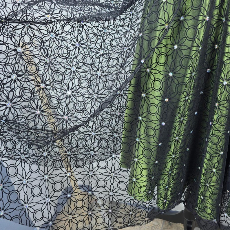 Vintage Adrianna Papell Boutique Green Black Lace Halter Dress Size 8 Whimsygoth image 8